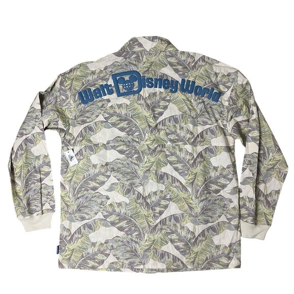 Disney World Mens XL Green Linen Blend Leaf Button Up Shirt Spirit Jersey Parks - Picture 14 of 15